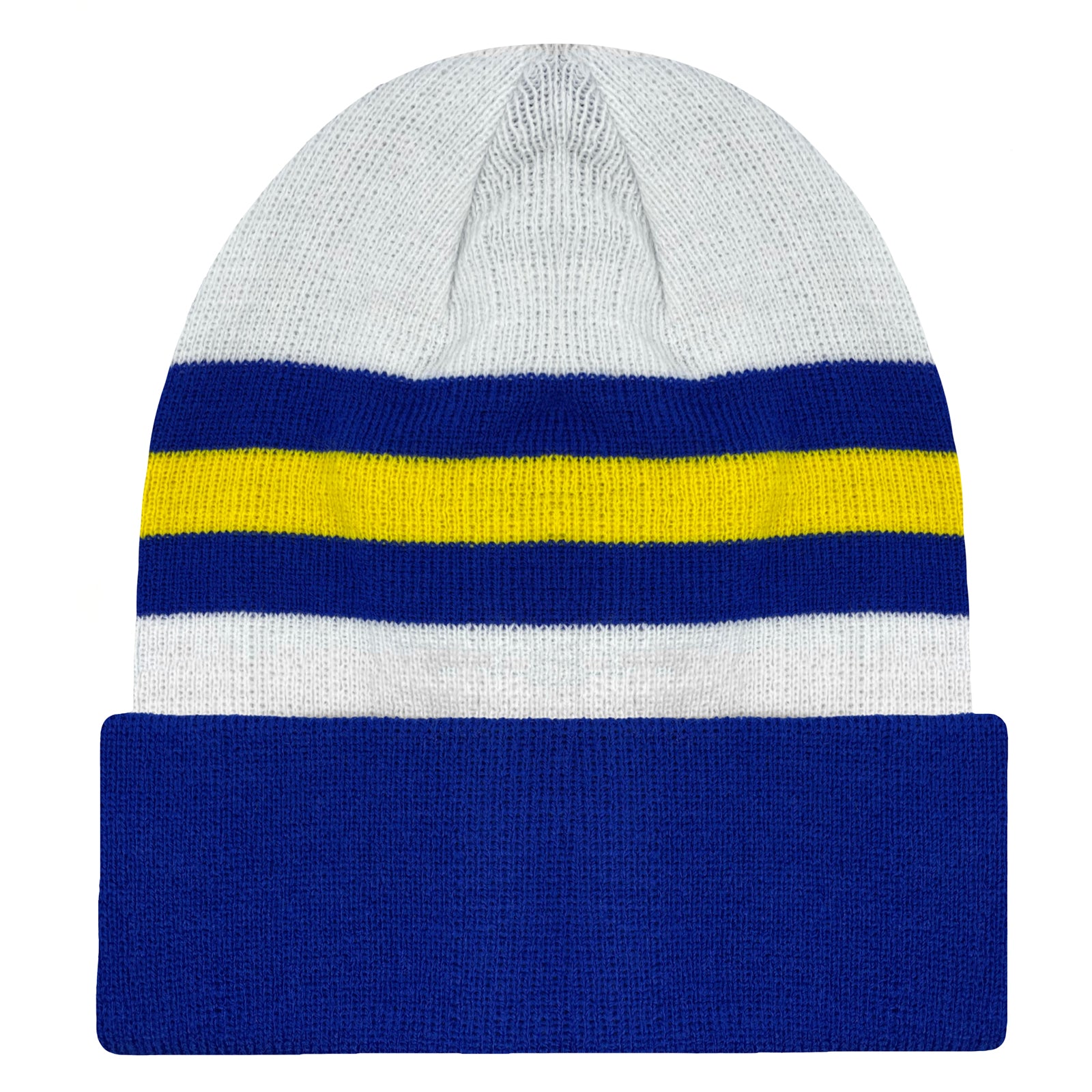 Leeds United retro knitted bbeanie hat in black, white & blue