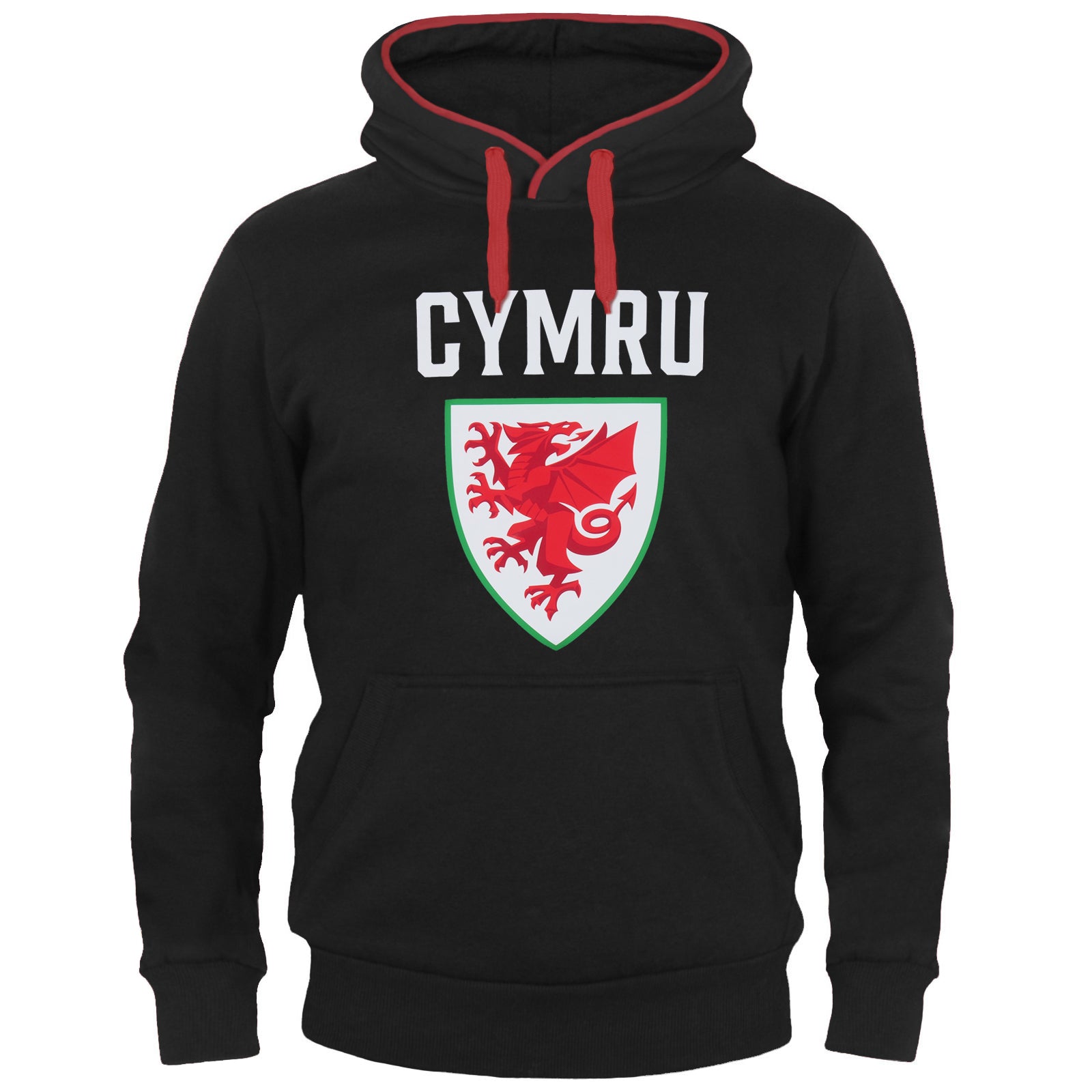 Wales FA adults graphic hoodie in black with Wales crest to the centre of the body.