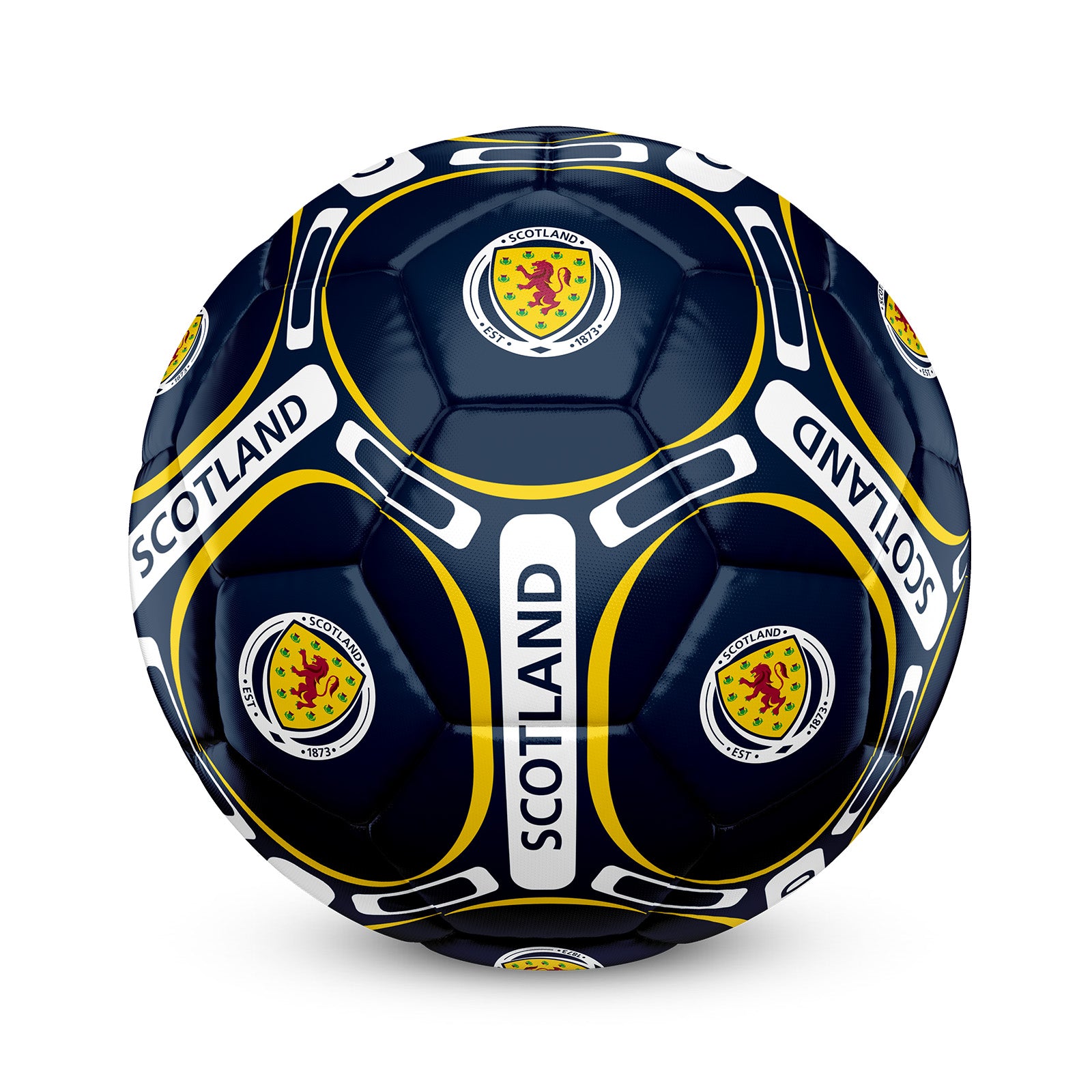 Scotland size 4 navy & yellow football with Scotland FA crest & text.