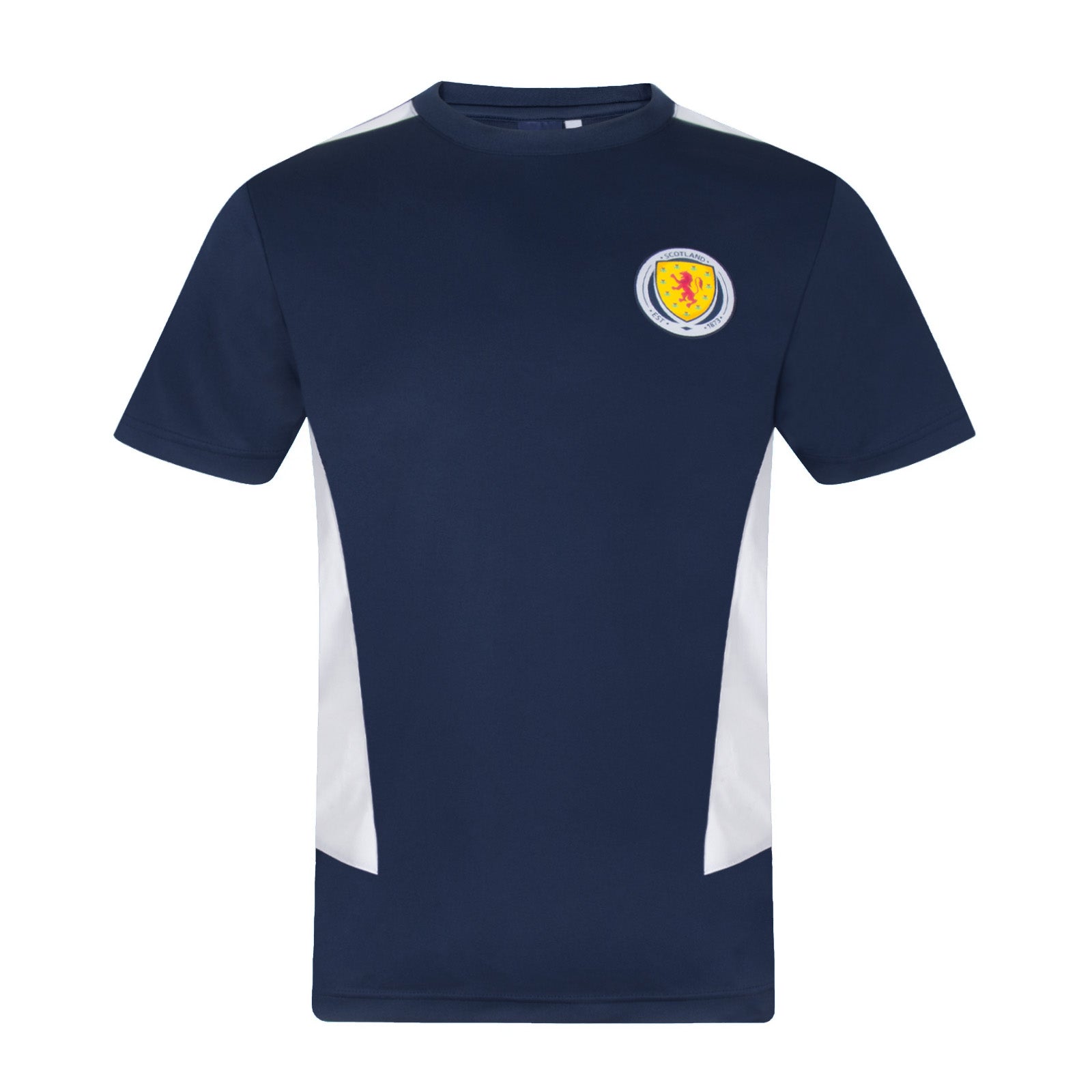 Scotland FA kids polyester T-shirt in navy blue with woven crest to chest.