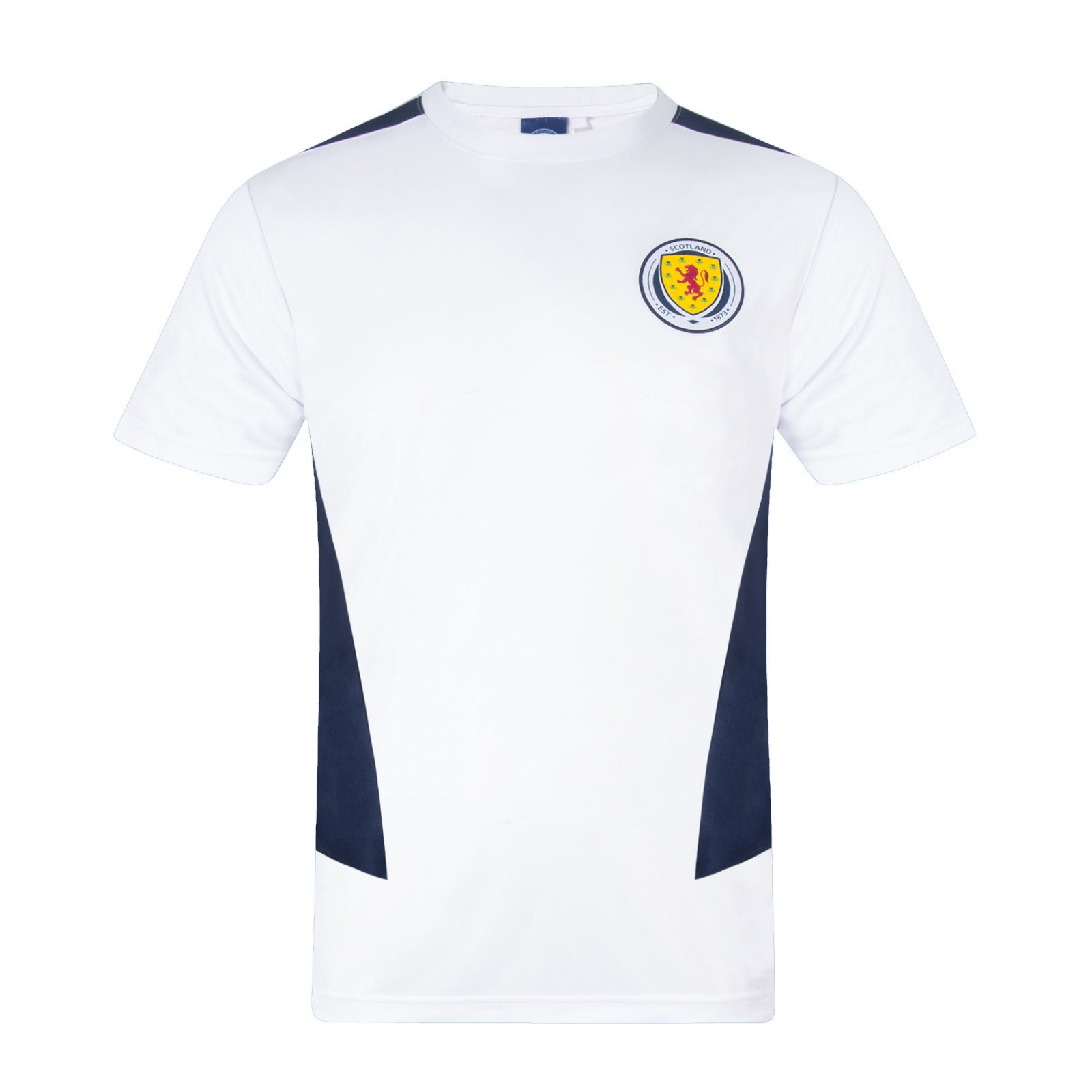 Scotland FA kids polyester T-shirt in white with national team crest to chest.