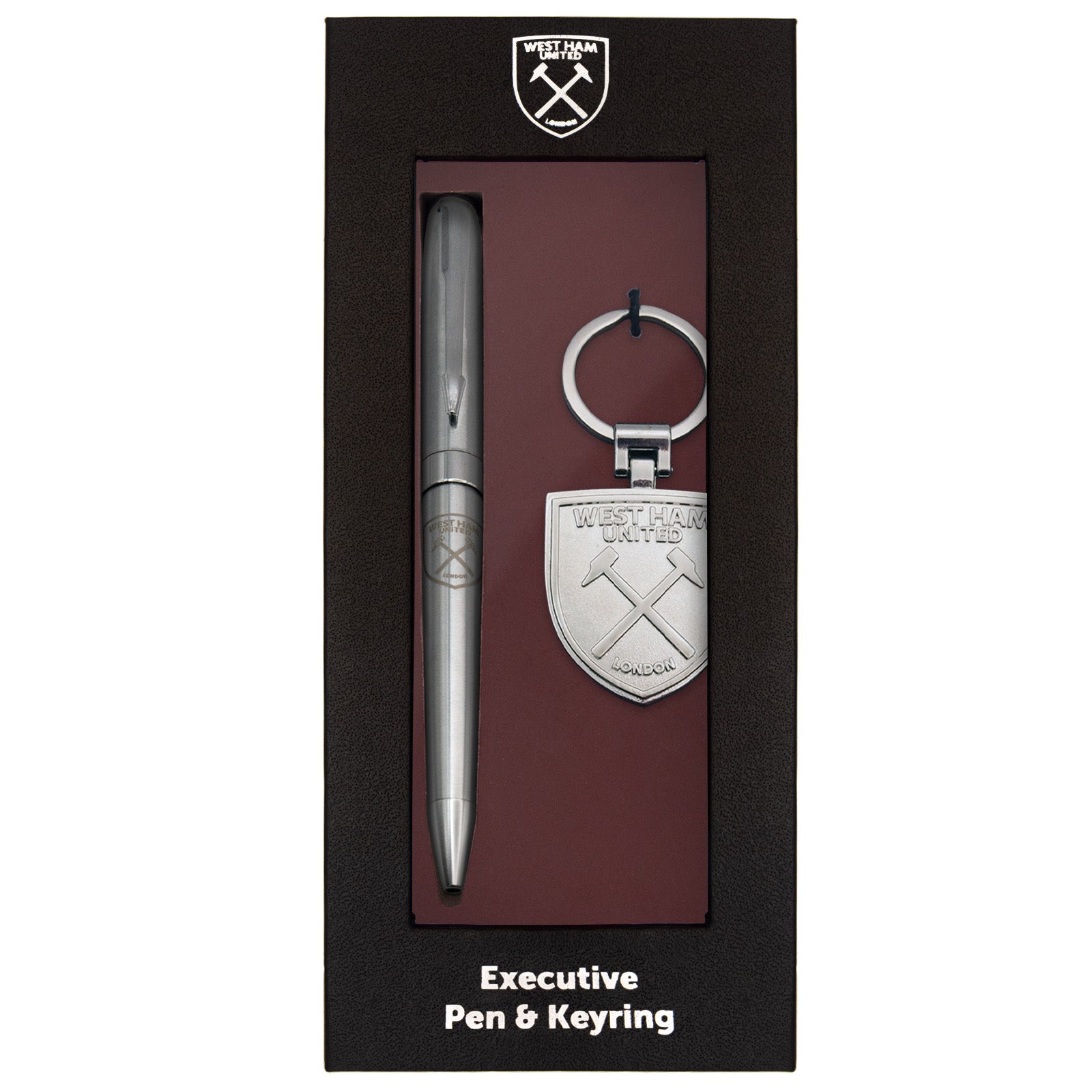 West Ham pen and keyring set in silver with club crest in club design gift box