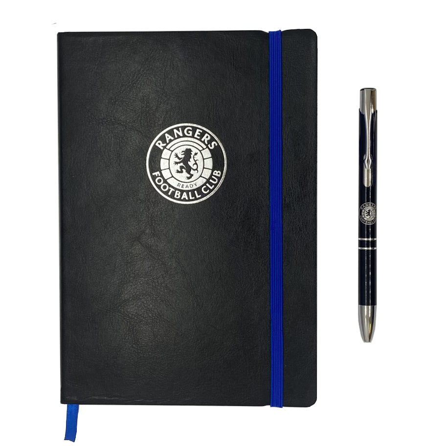Rangers notebook & pen in black with silver foil crest in club design gift box.
