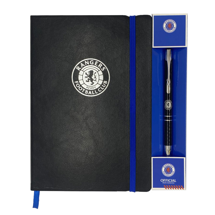 Rangers notebook & pen in black with silver foil crest in club design gift box.