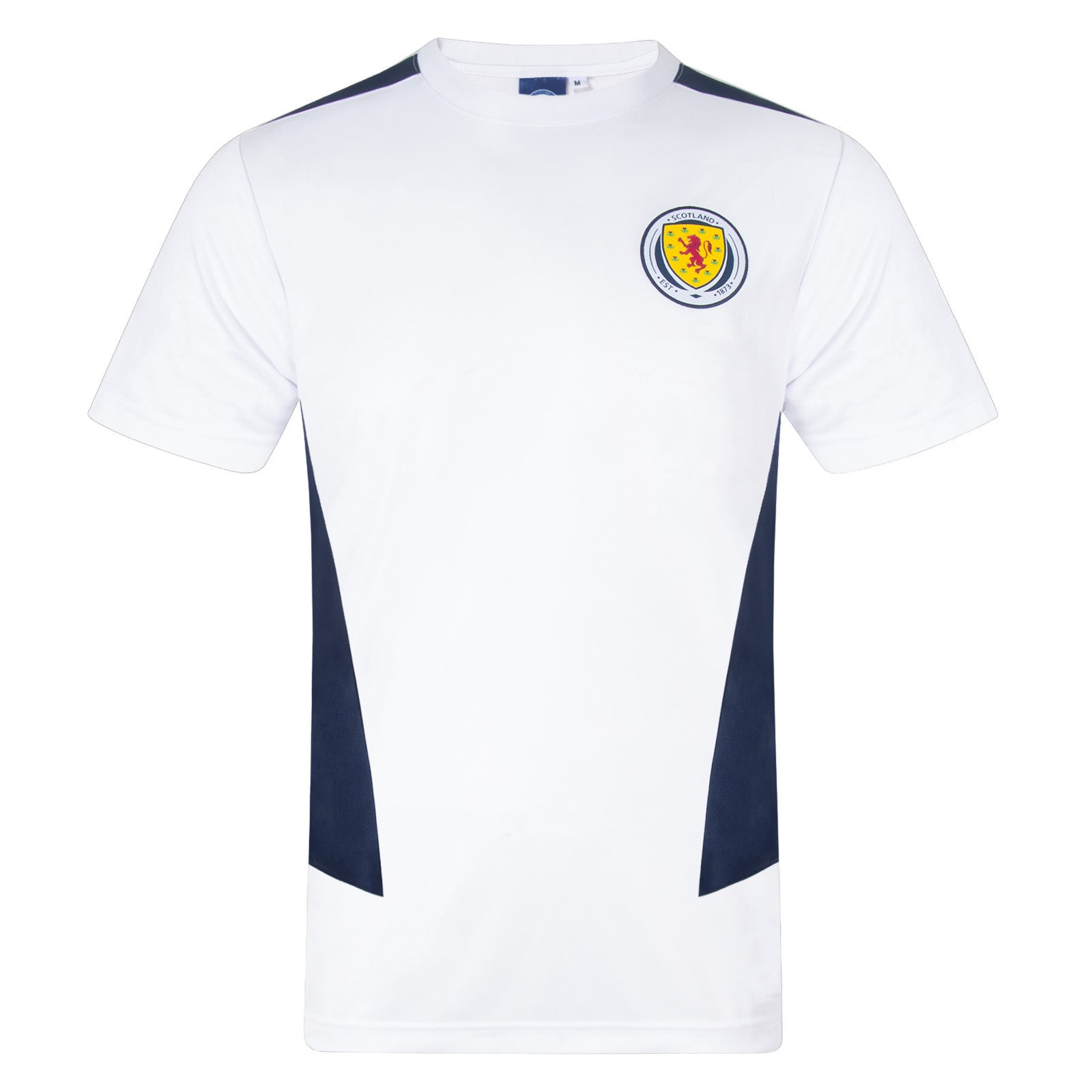 Scotland adults poly T-shirt in navy blue with national crest to chest.