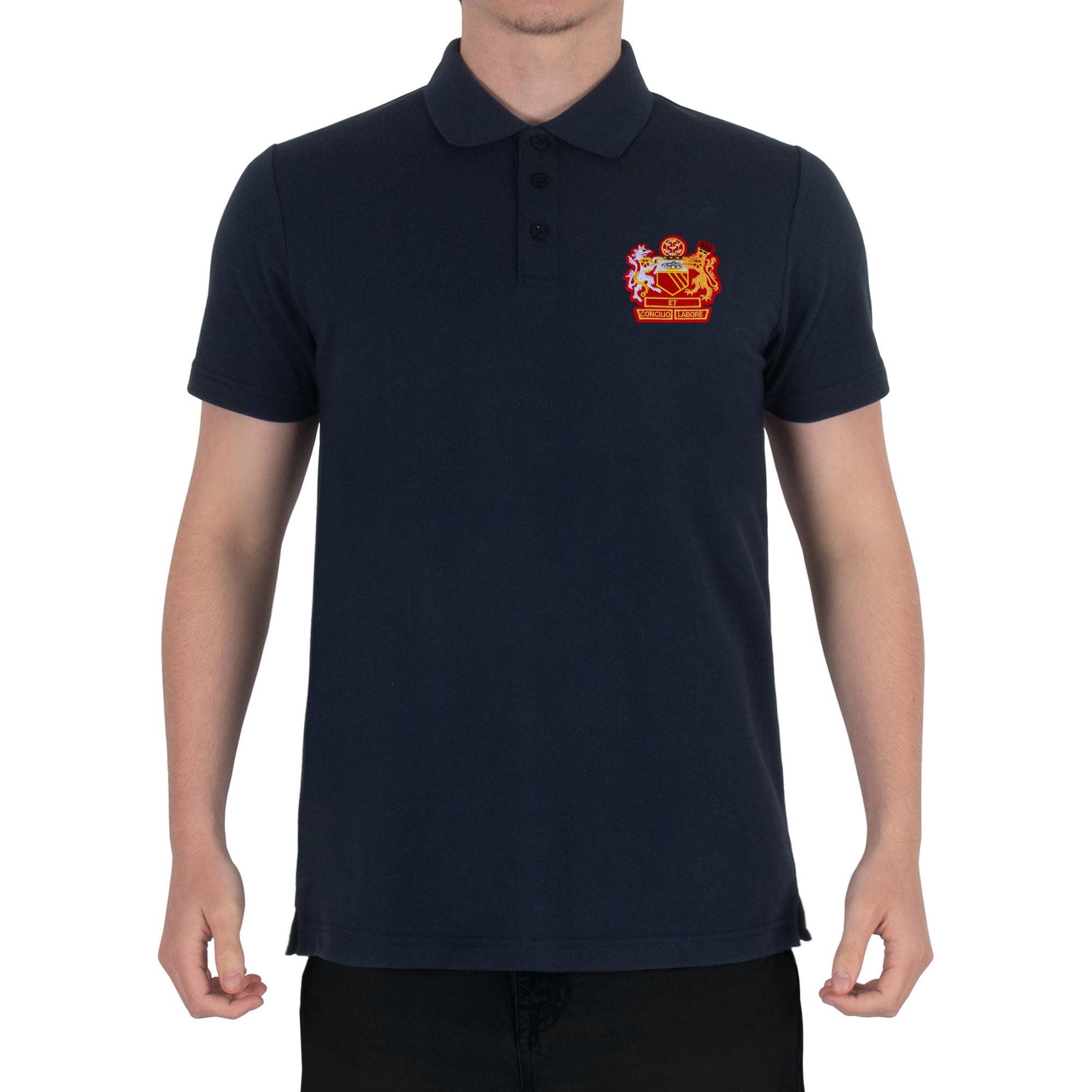 United retro polo shirt in navy with Manchester crest