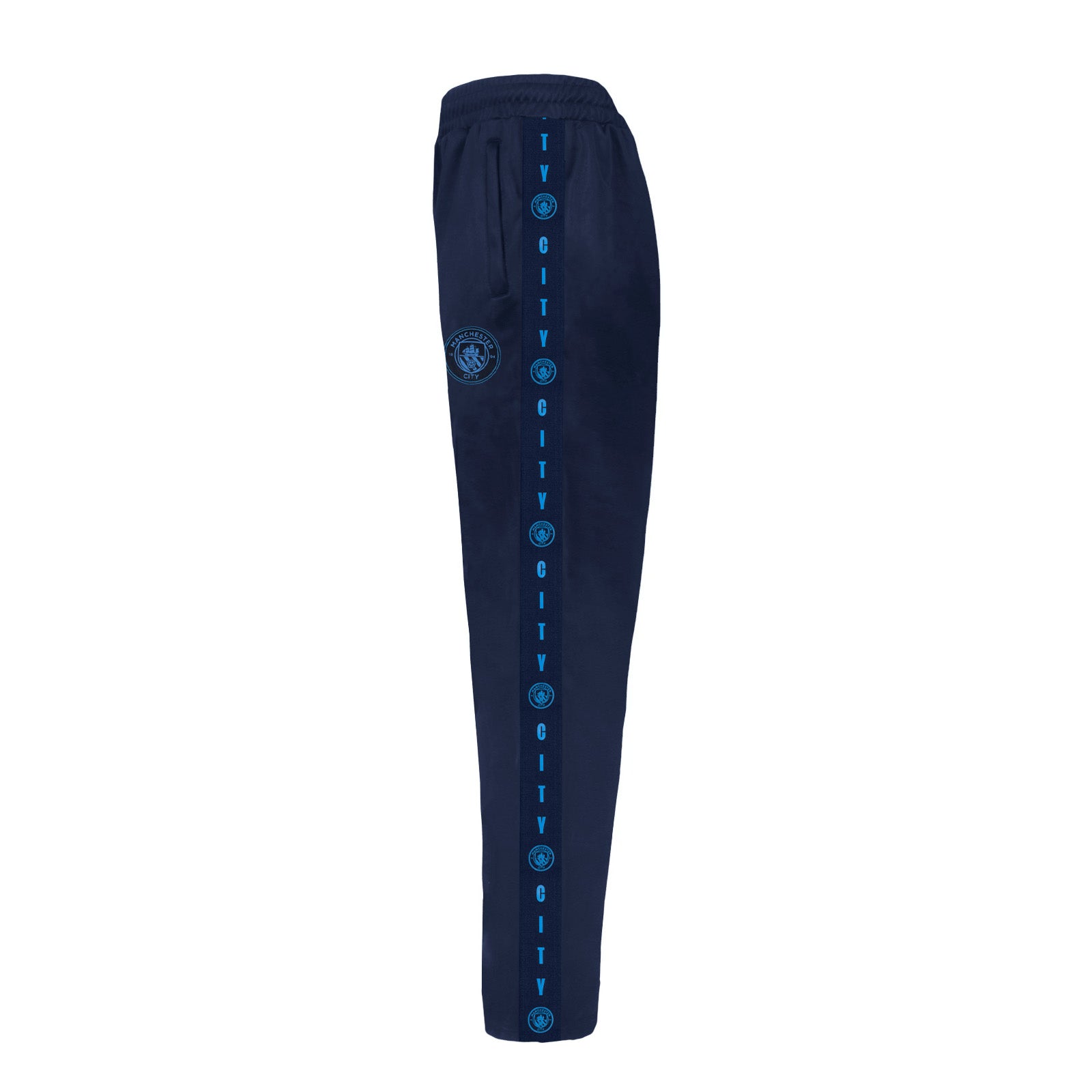 Manchester City adults taped tracksuit in navy blue with club crest and text to both top & pants