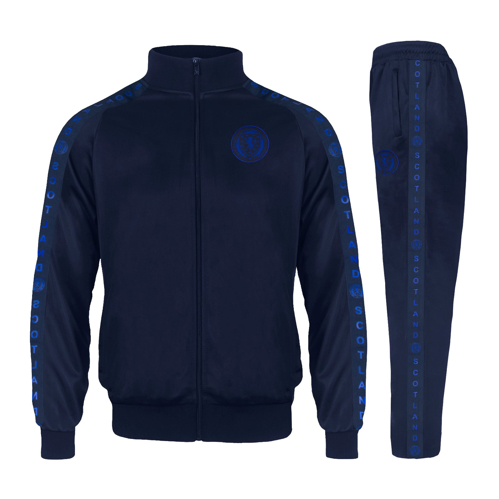Scotland adults taped tracksuit in navy blue with SFA team crest and text to both top & pants