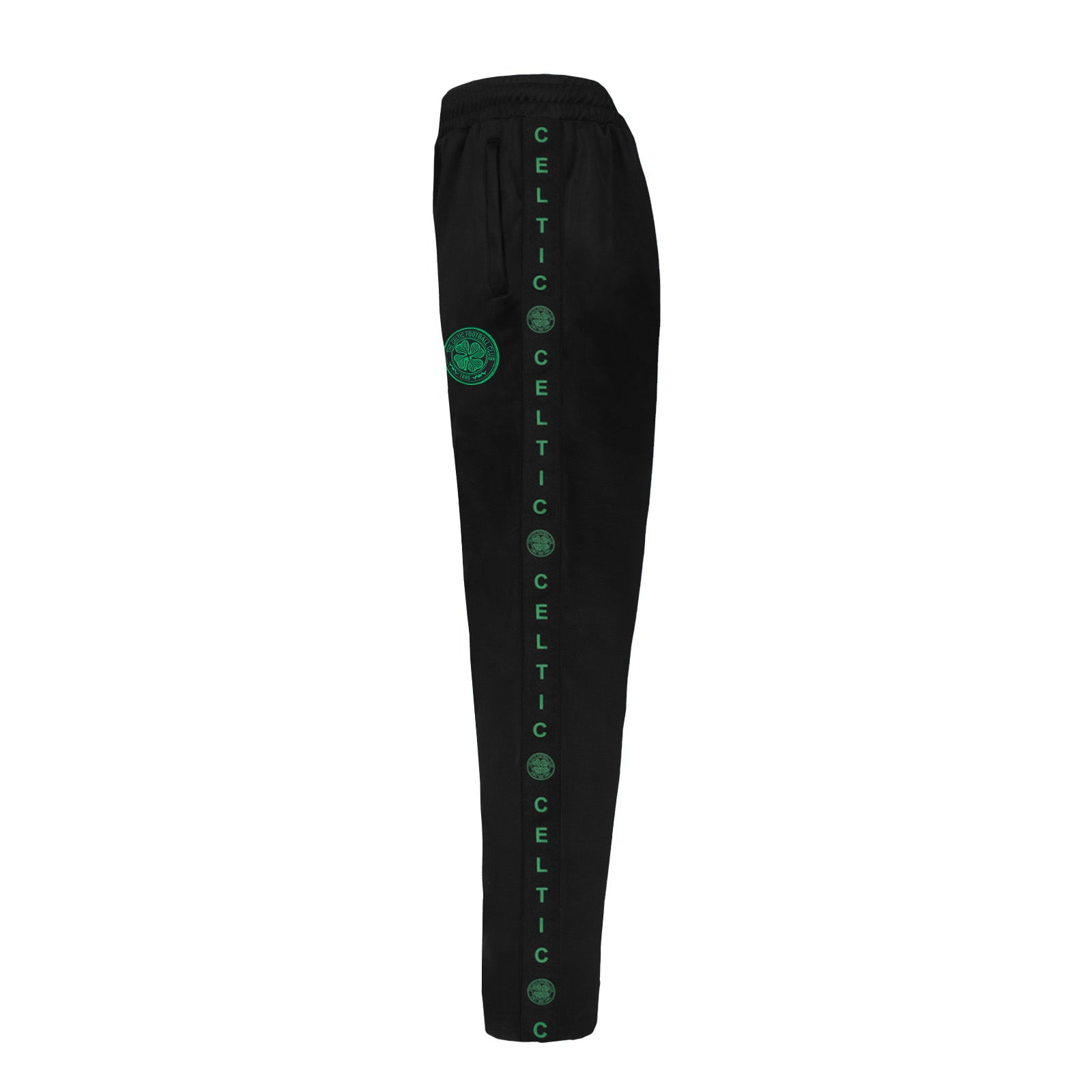 Celtic adults taped tracksuit in black with club crest and text to both top & pants