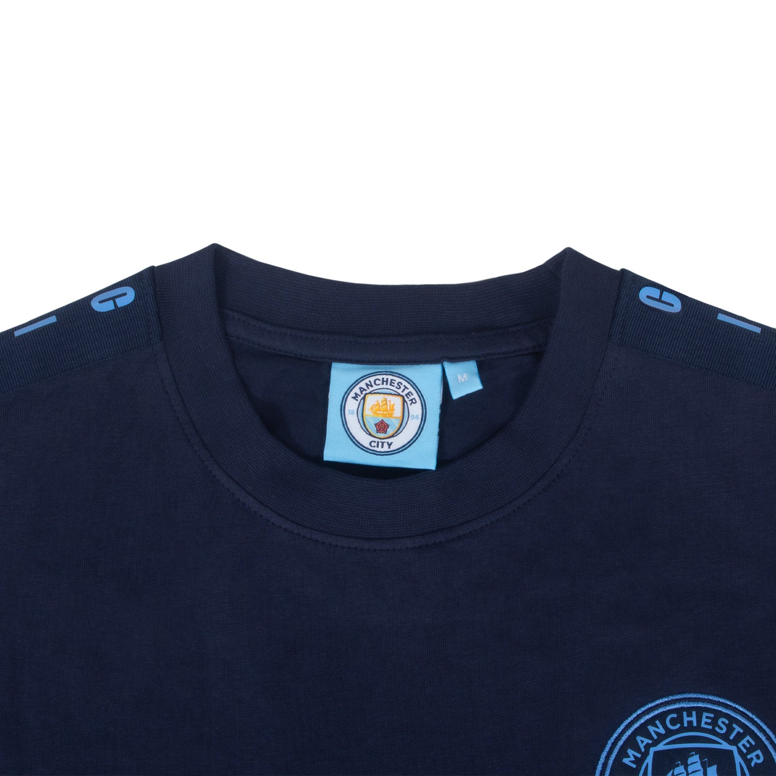 Manchester City kids T-shirt, short sleeves in navy blue with club crest to chest