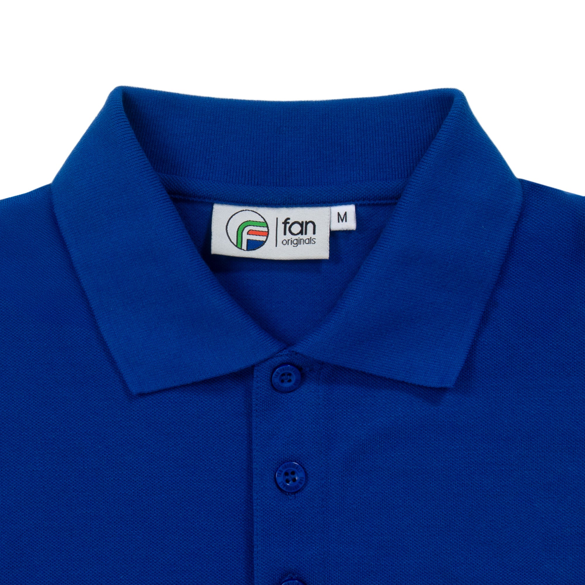 Leeds retro polo shirt in royal with a smiley embroidered crest applique patch to chest