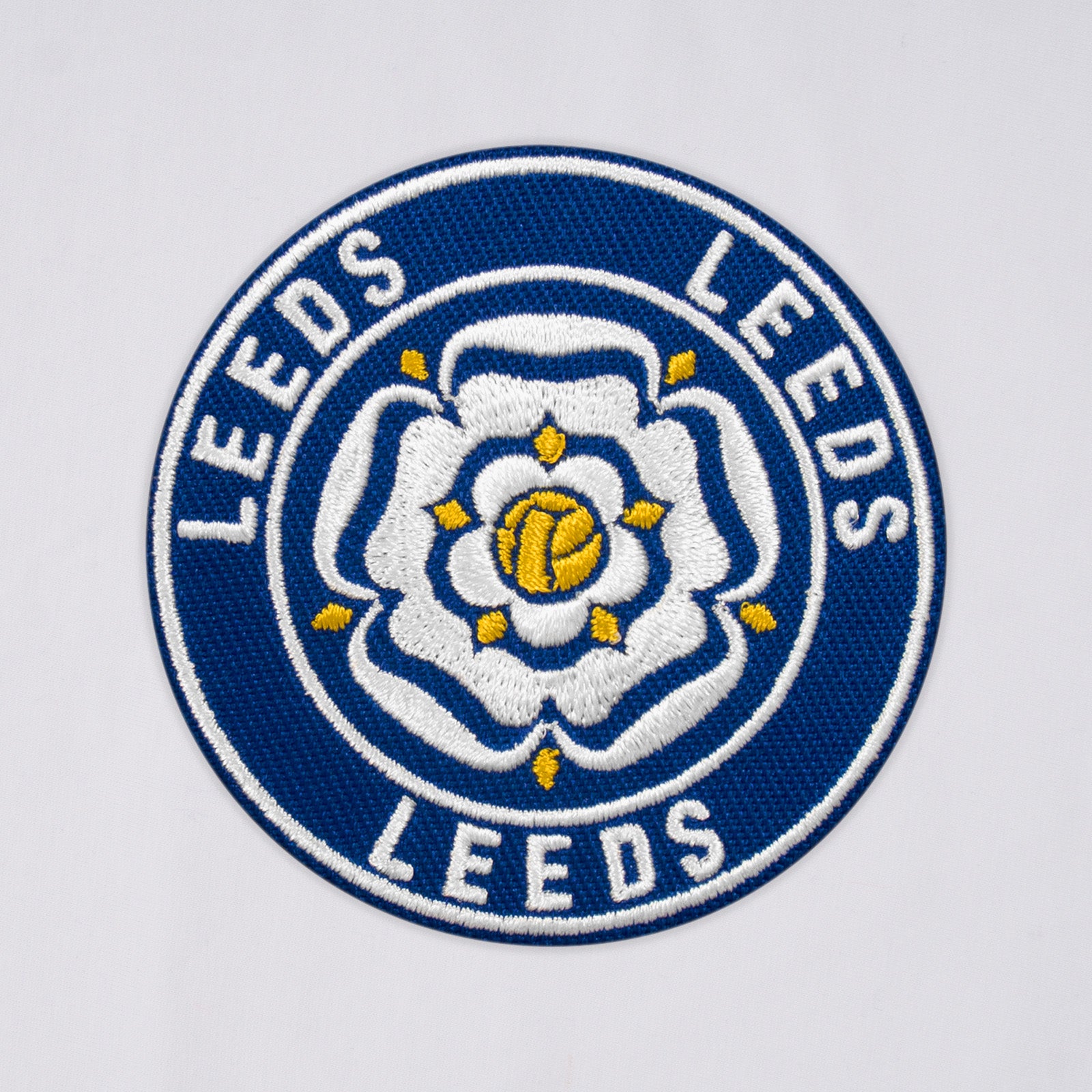 Leeds retro crew neck t-shirt in white with embroidered applique rose crest