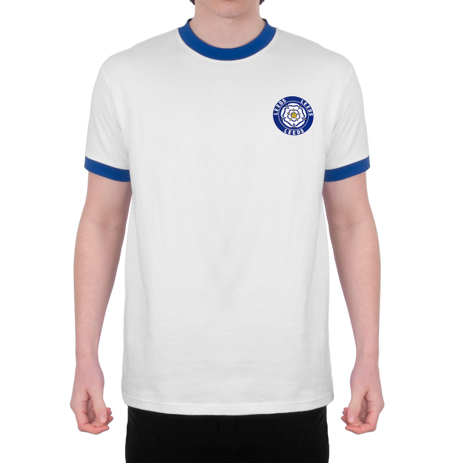 Leeds retro crew neck t-shirt in white with printed rose crest