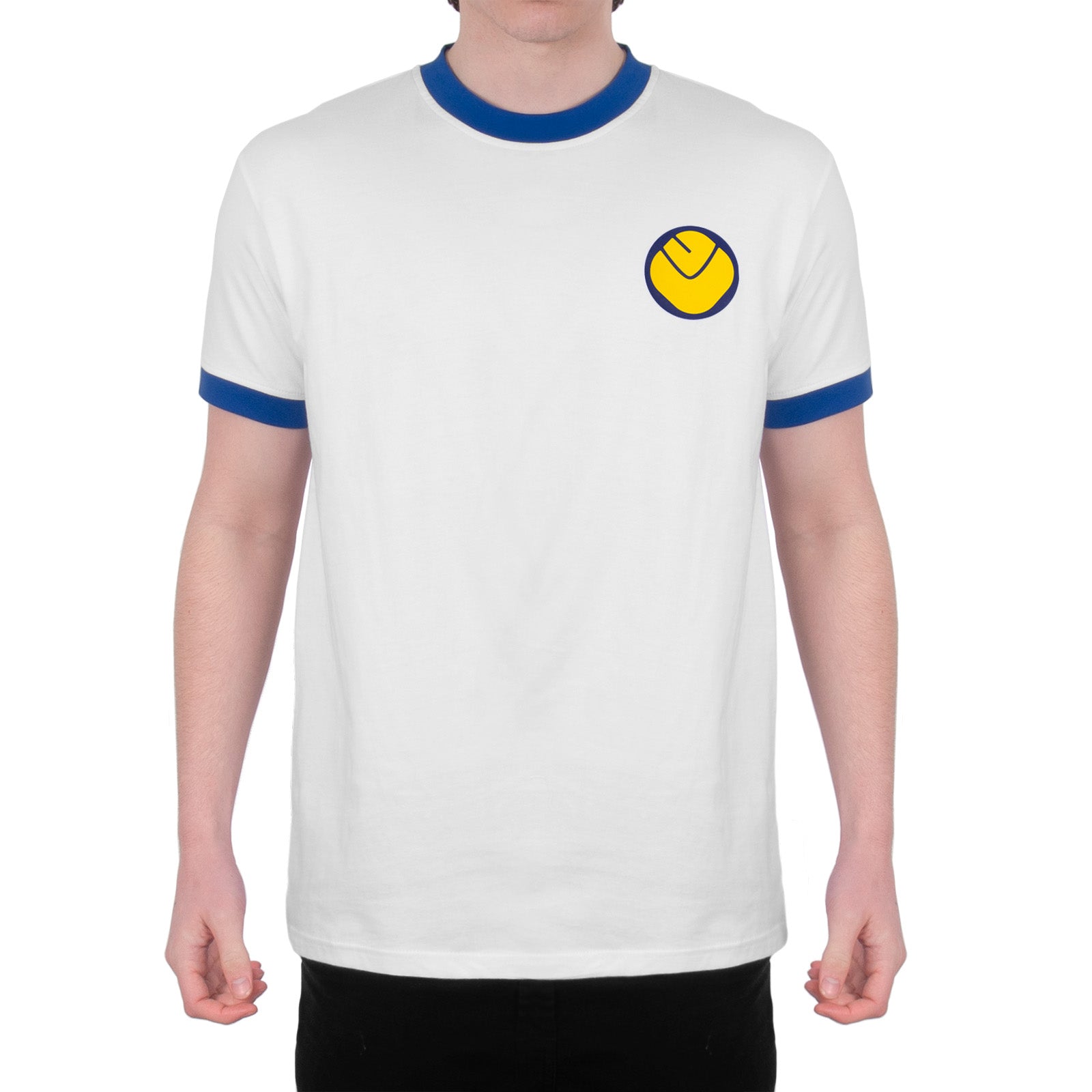 Leeds retro crew neck t-shirt in white with printed smiley crest