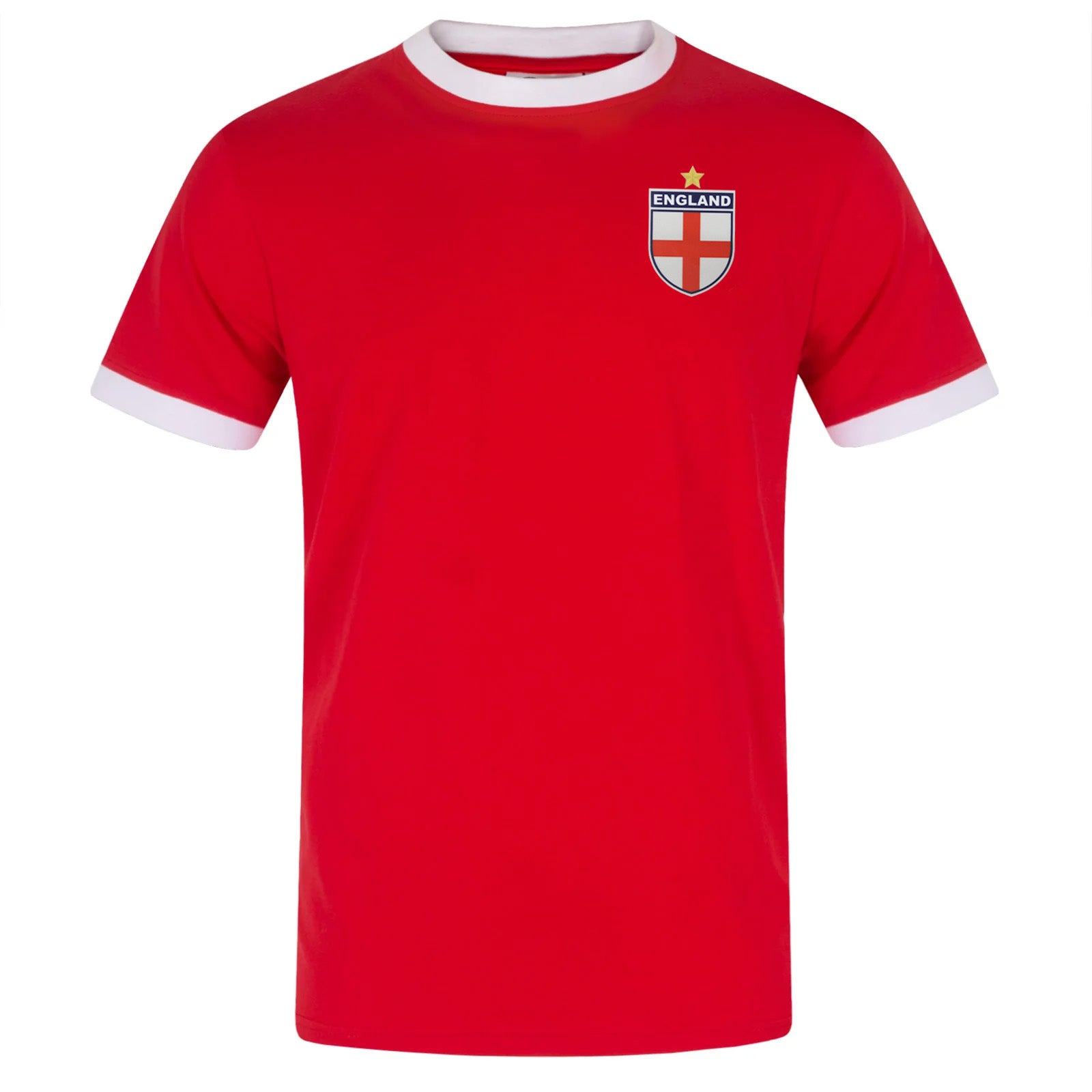 England adults retro ringer t-shirt in white with contrast red trims and logo to chest