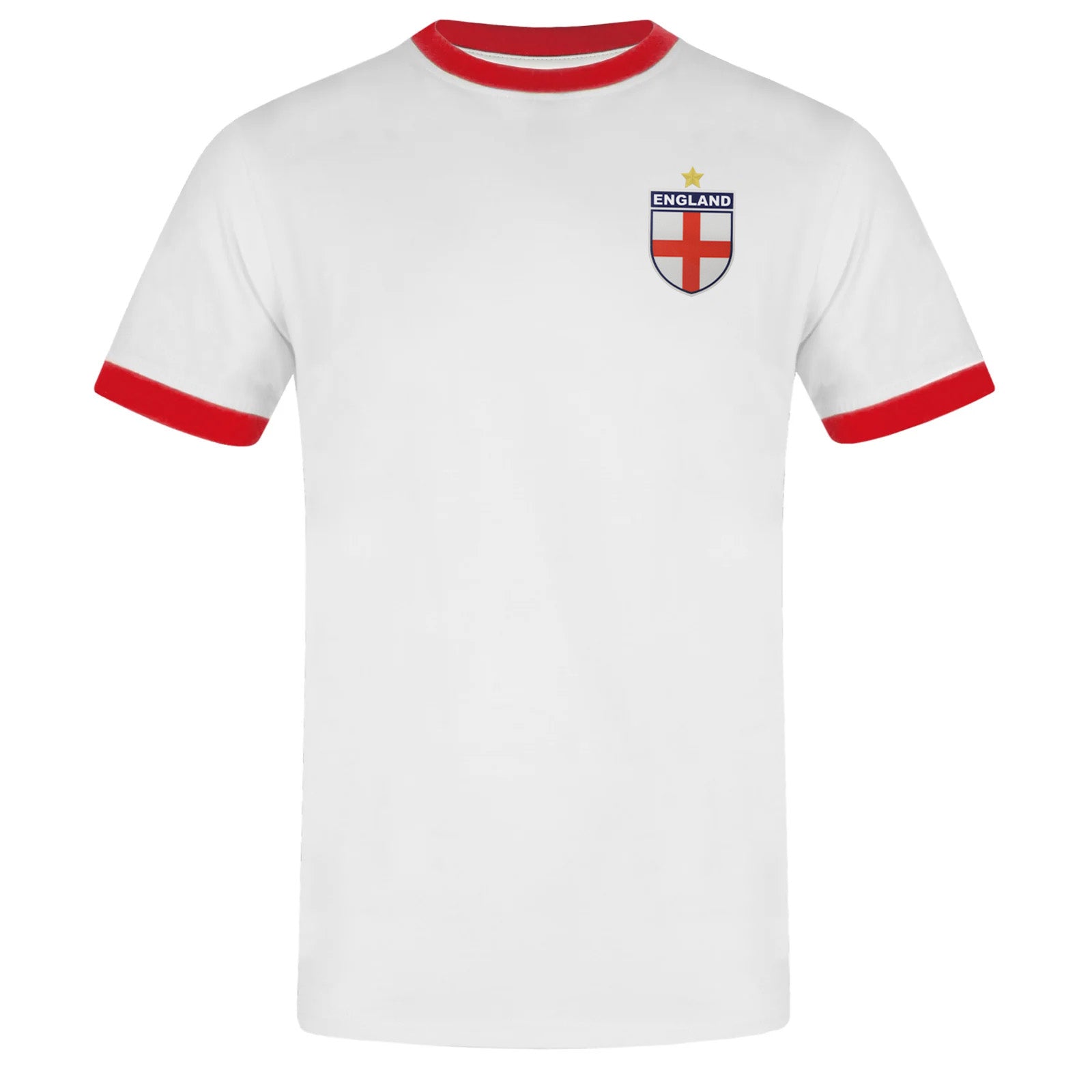 England adults retro ringer crew neck t-shirt in white with contrast red trims and logo to chest