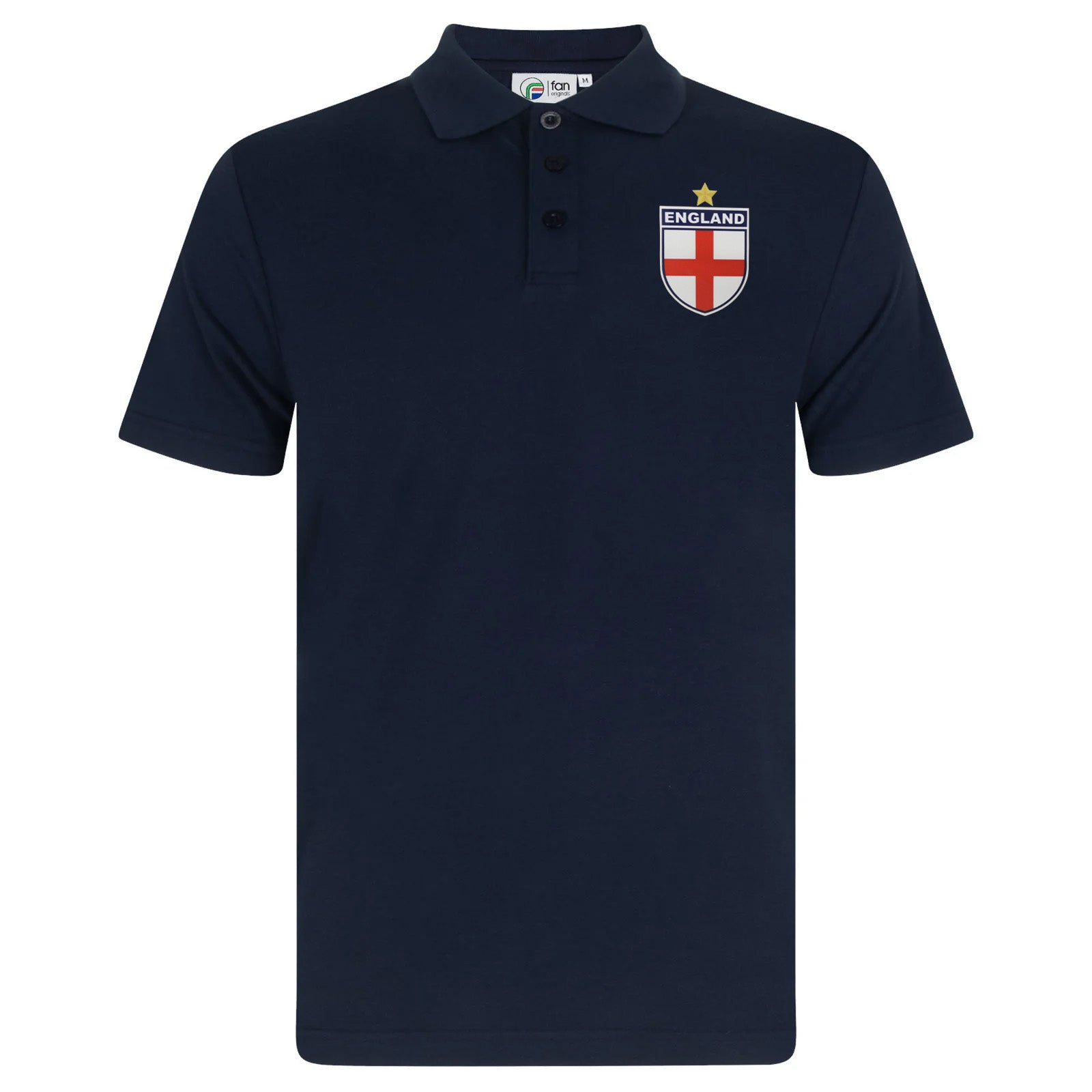 England retro polo shirt in black, navy, red & white with printed logo on the chest