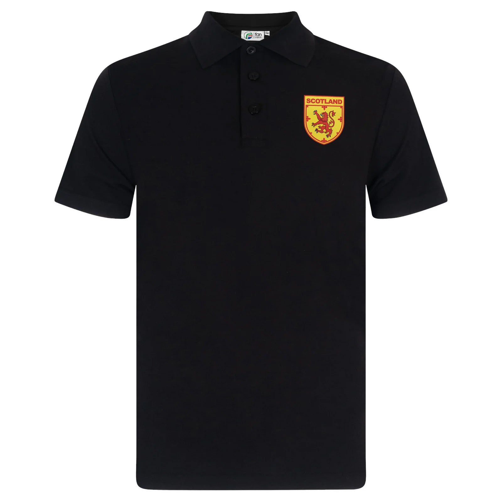 Scotland retro polo shirt in black, navy, royal & white with printed logo on the chest