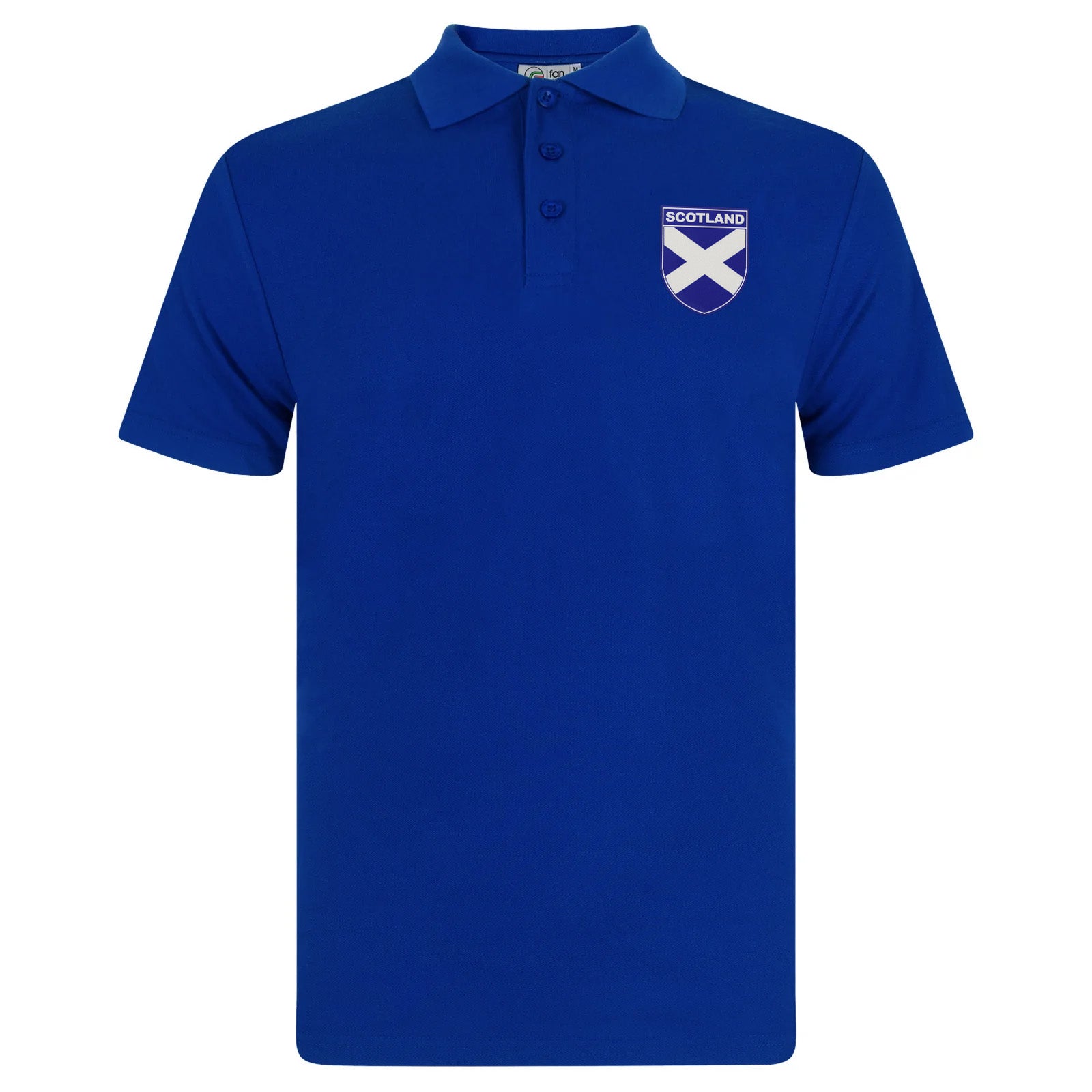 Scotland retro polo shirt in royal with printed saltire logo on the chest