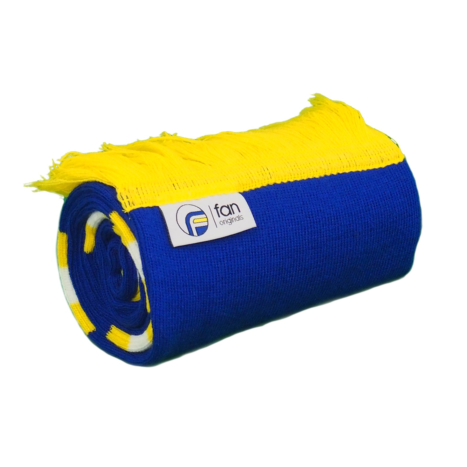 Leeds Utd retro football bar scarf in blue, yellow and white