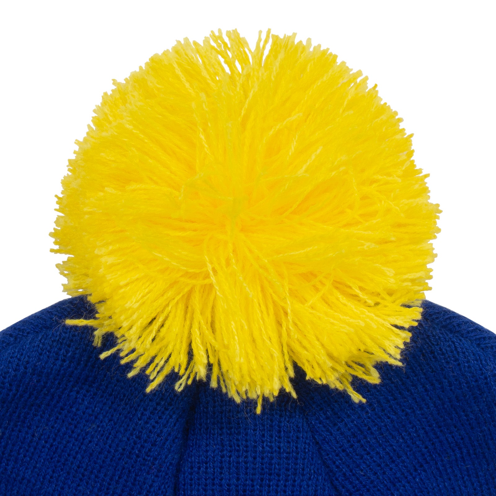 Leeds United knitted bobble hat in blue with text to front