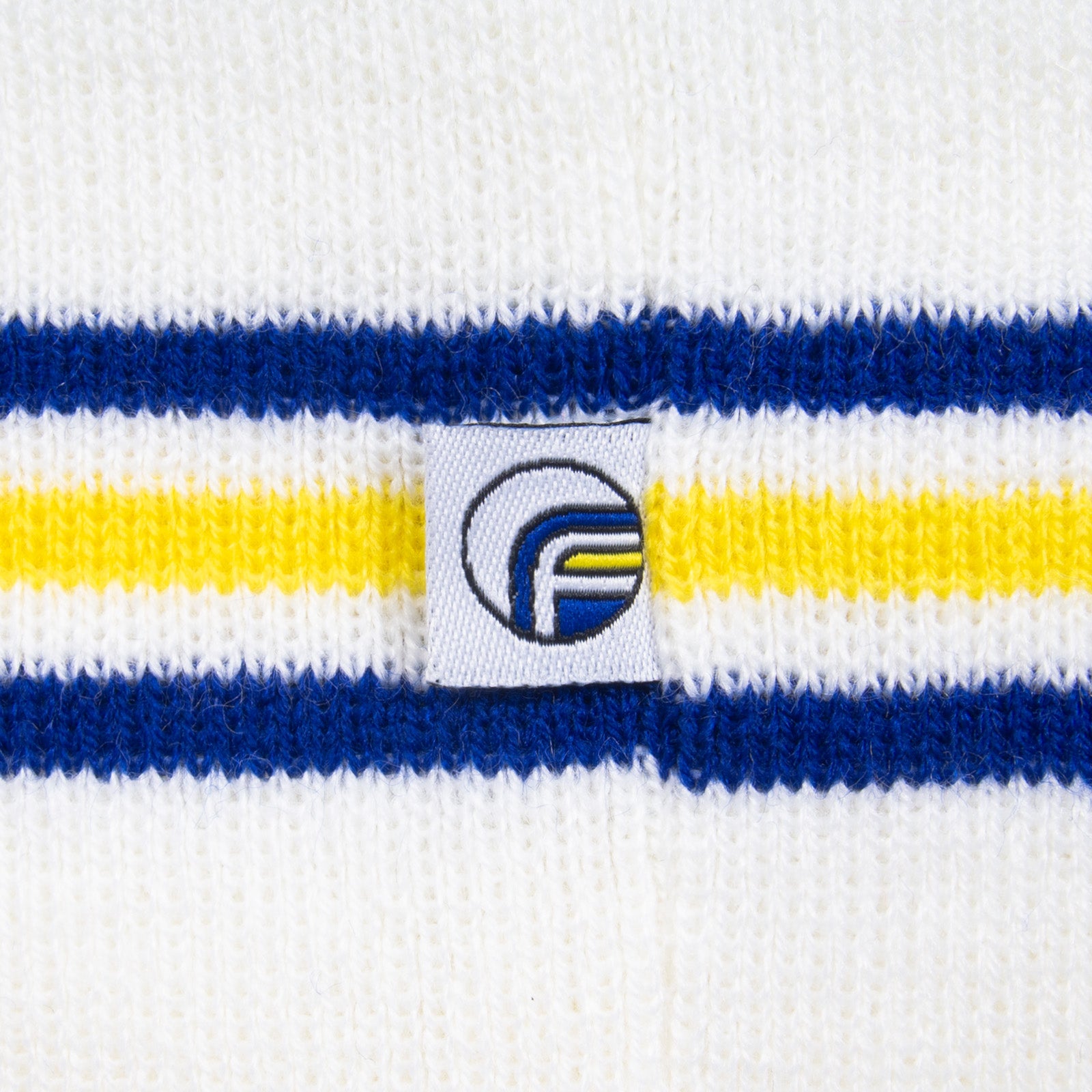 Leeds United knitted bobble hat in white with text to front