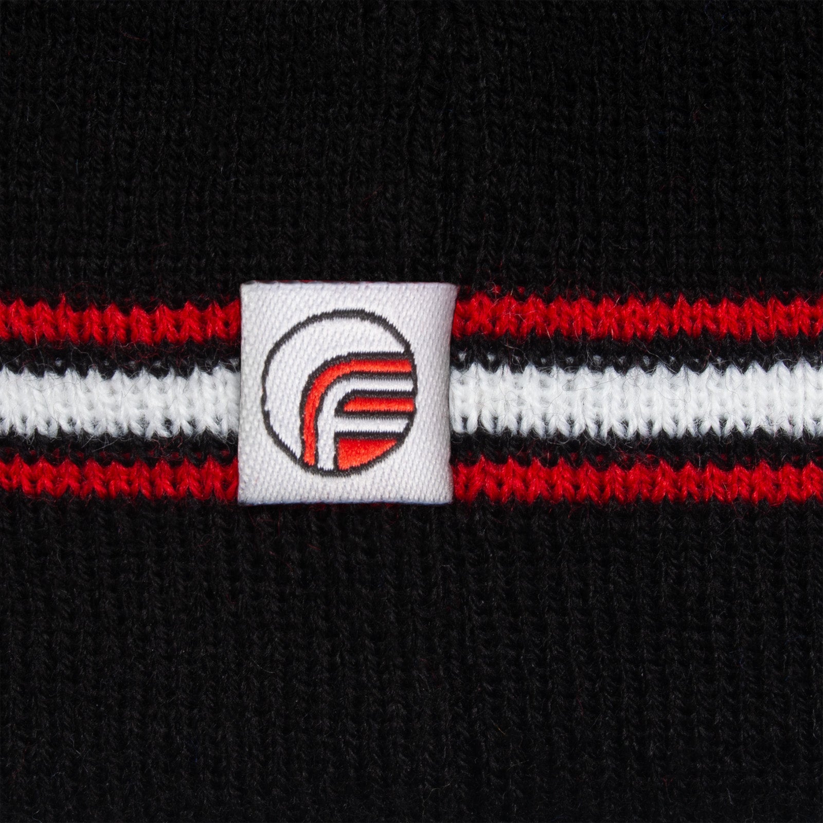 Liverpool knitted bobble hat in black with text to front