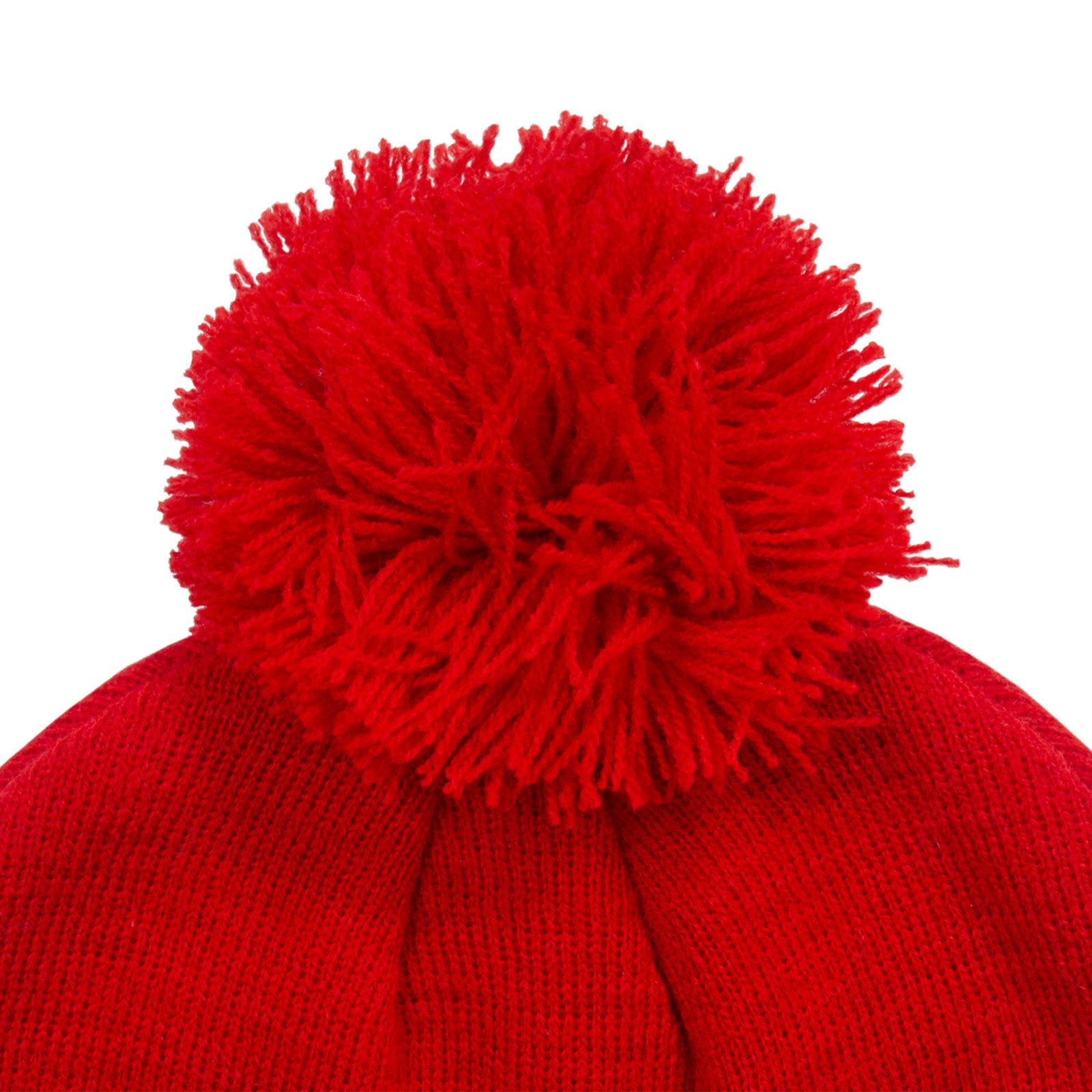 Liverpool knitted bobble hat in red with text to front