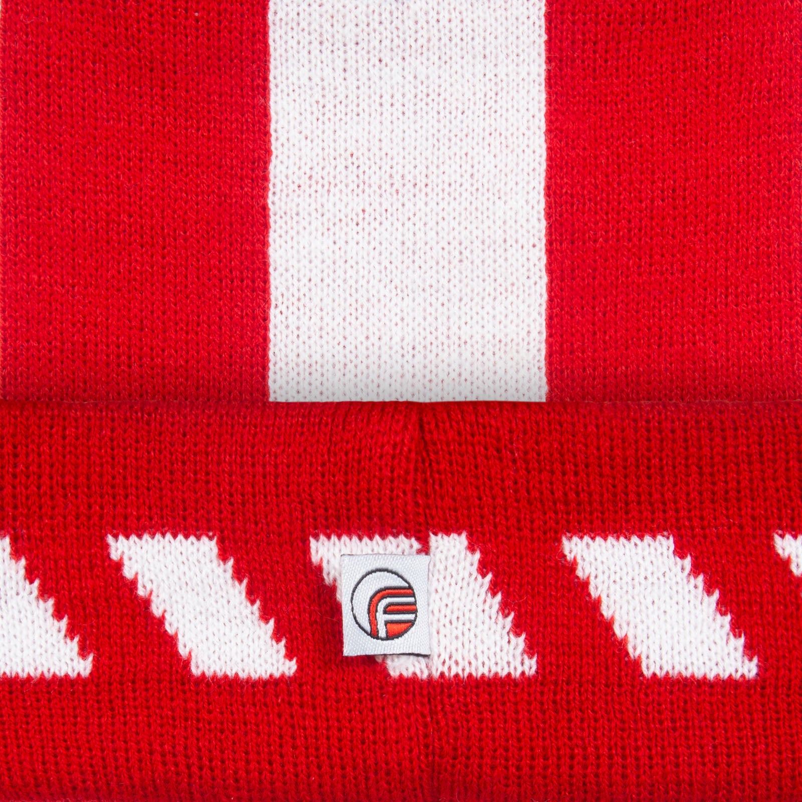 Sunderland retro knitted beanie hat in red, white & black with Vaux text to front