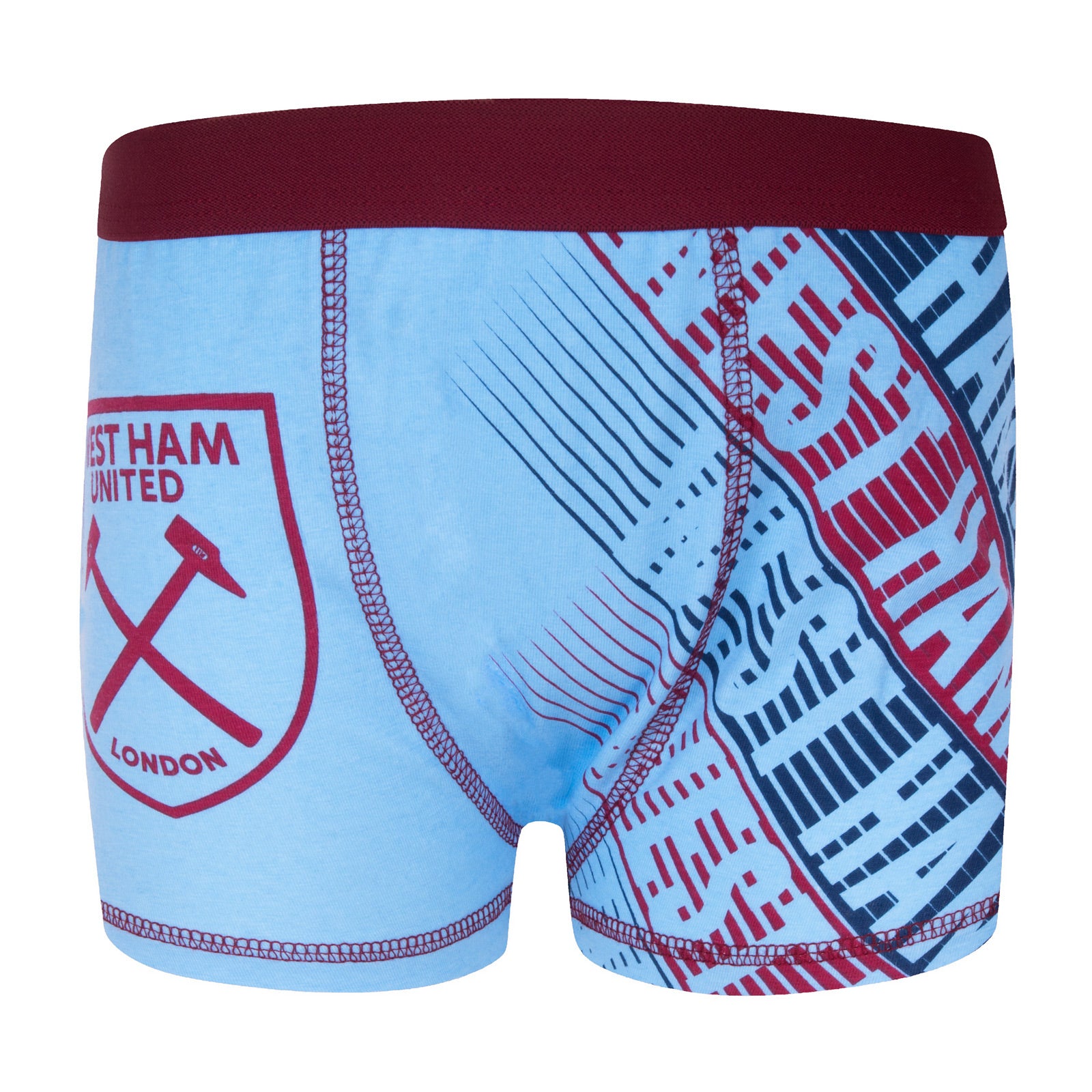 West Ham boxer shorts for boys in navy, claret and blue