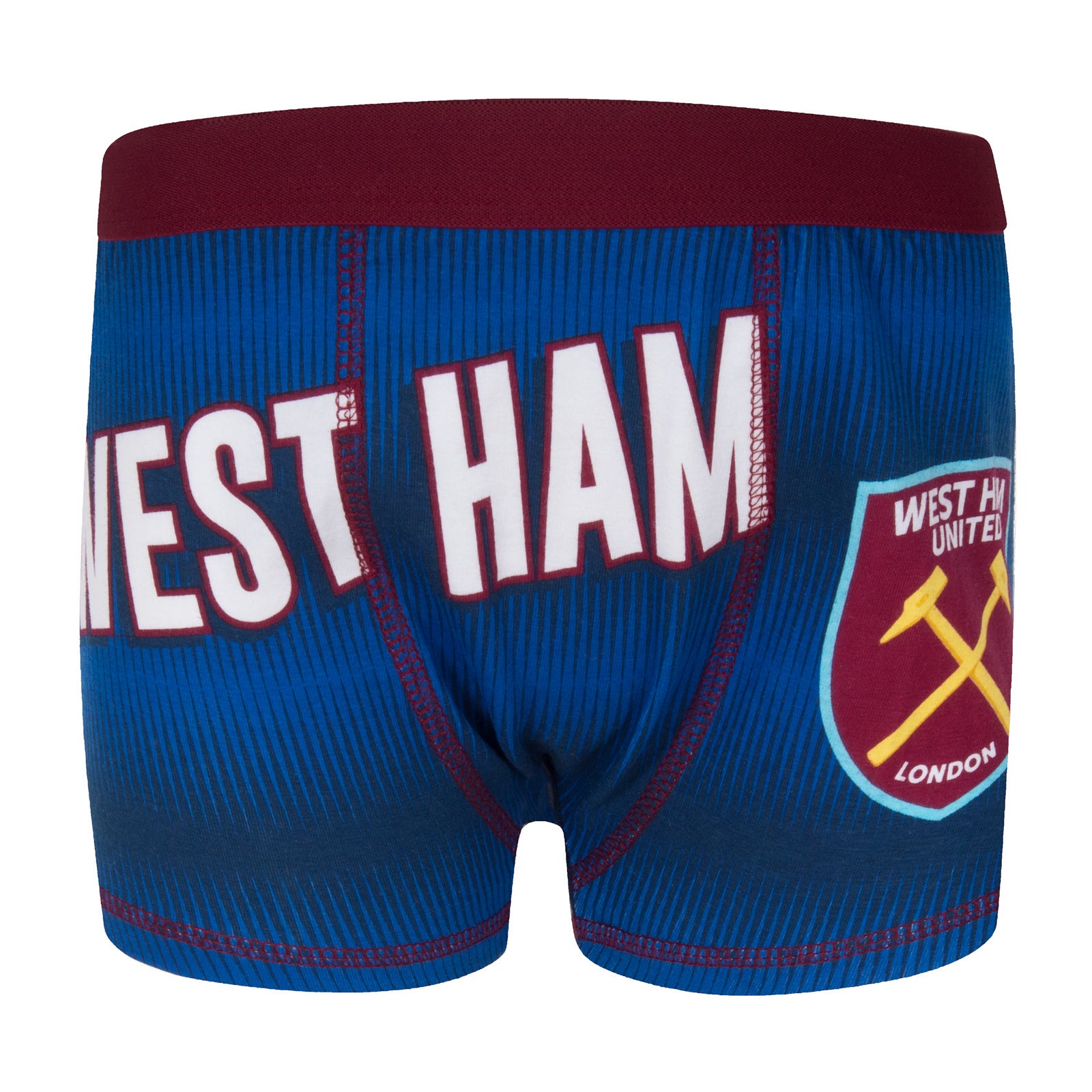 West Ham boxer shorts for boys in navy, claret and blue